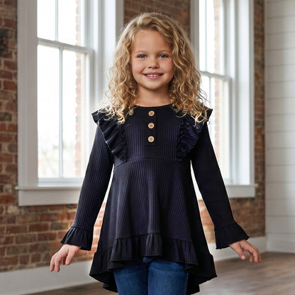 Black Ribbed Ruffle Shirt
