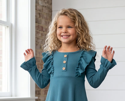 Dark Teal Ribbed Ruffle Shirt