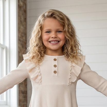 Cream Ribbed Ruffle Shirt