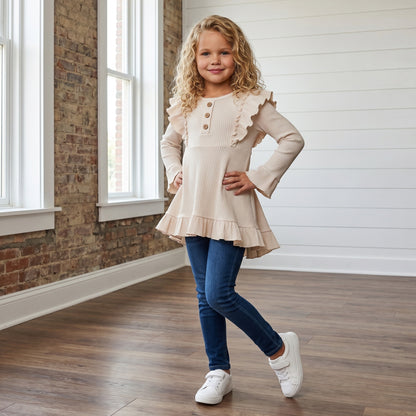 Cream Ribbed Ruffle Shirt