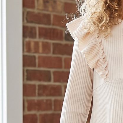 Cream Ribbed Ruffle Shirt
