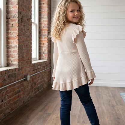 Cream Ribbed Ruffle Shirt