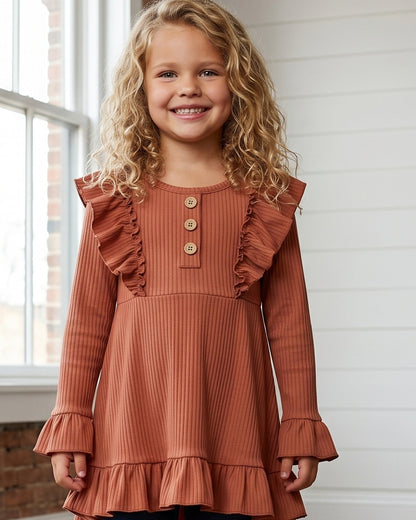 Toffee Ribbed Ruffle Shirt