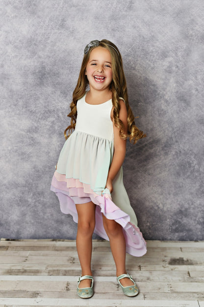 Pastel Hi Lo Frills Dress