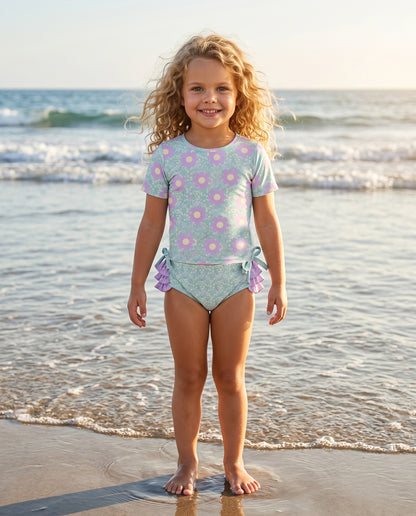 Sophie Mint Lavender Ruffles Rash Guard Swimsuit