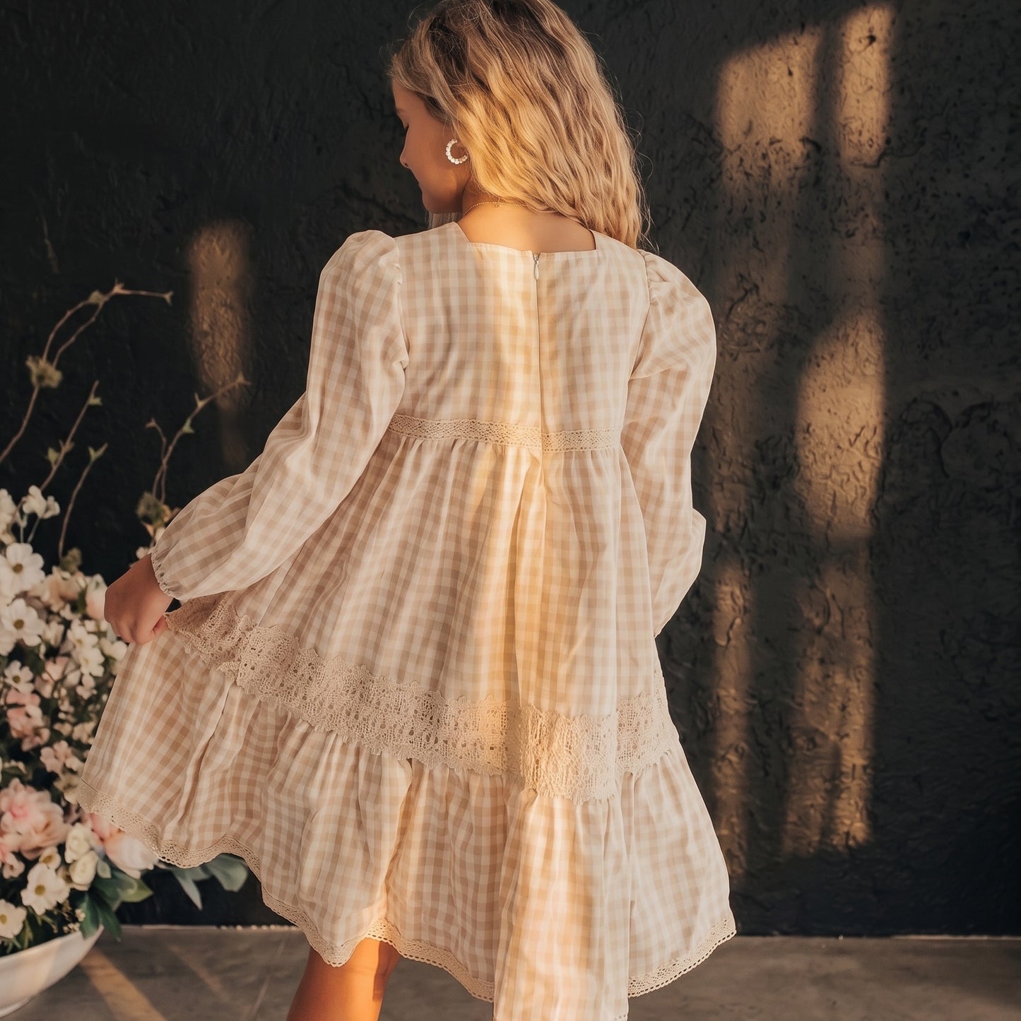 Tan Gingham Dress