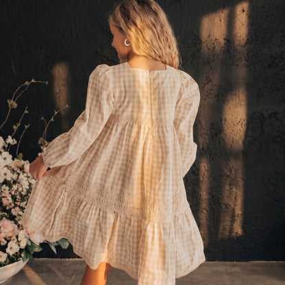 Tan Gingham Dress