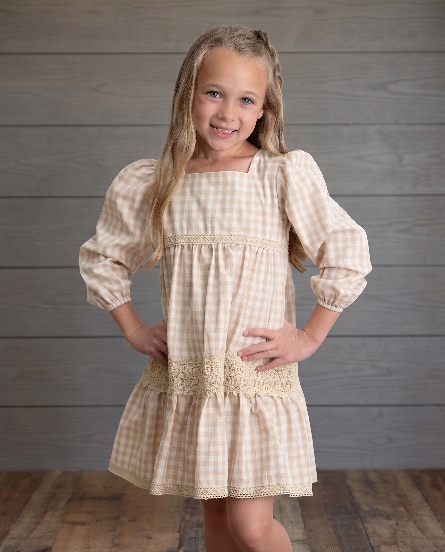 Tan Gingham Dress