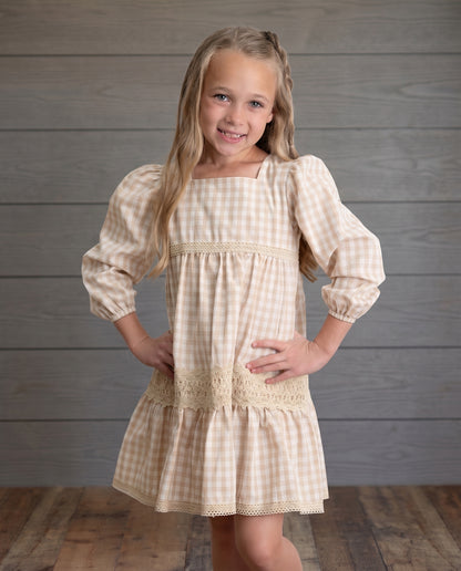 Tan Gingham Dress
