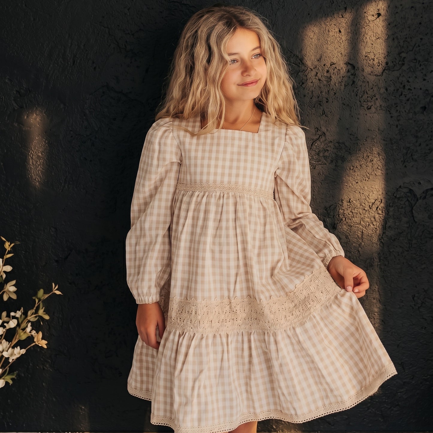 Tan Gingham Dress