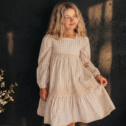 Tan Gingham Dress