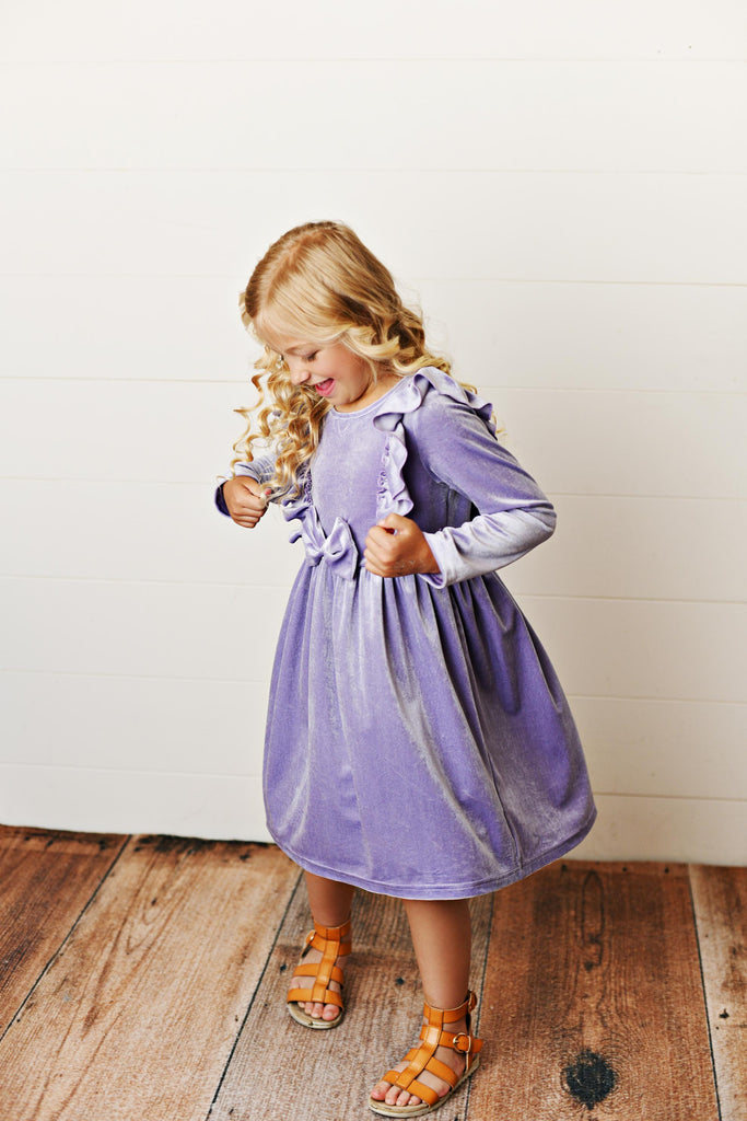 Velvet Lavender Bow Dress