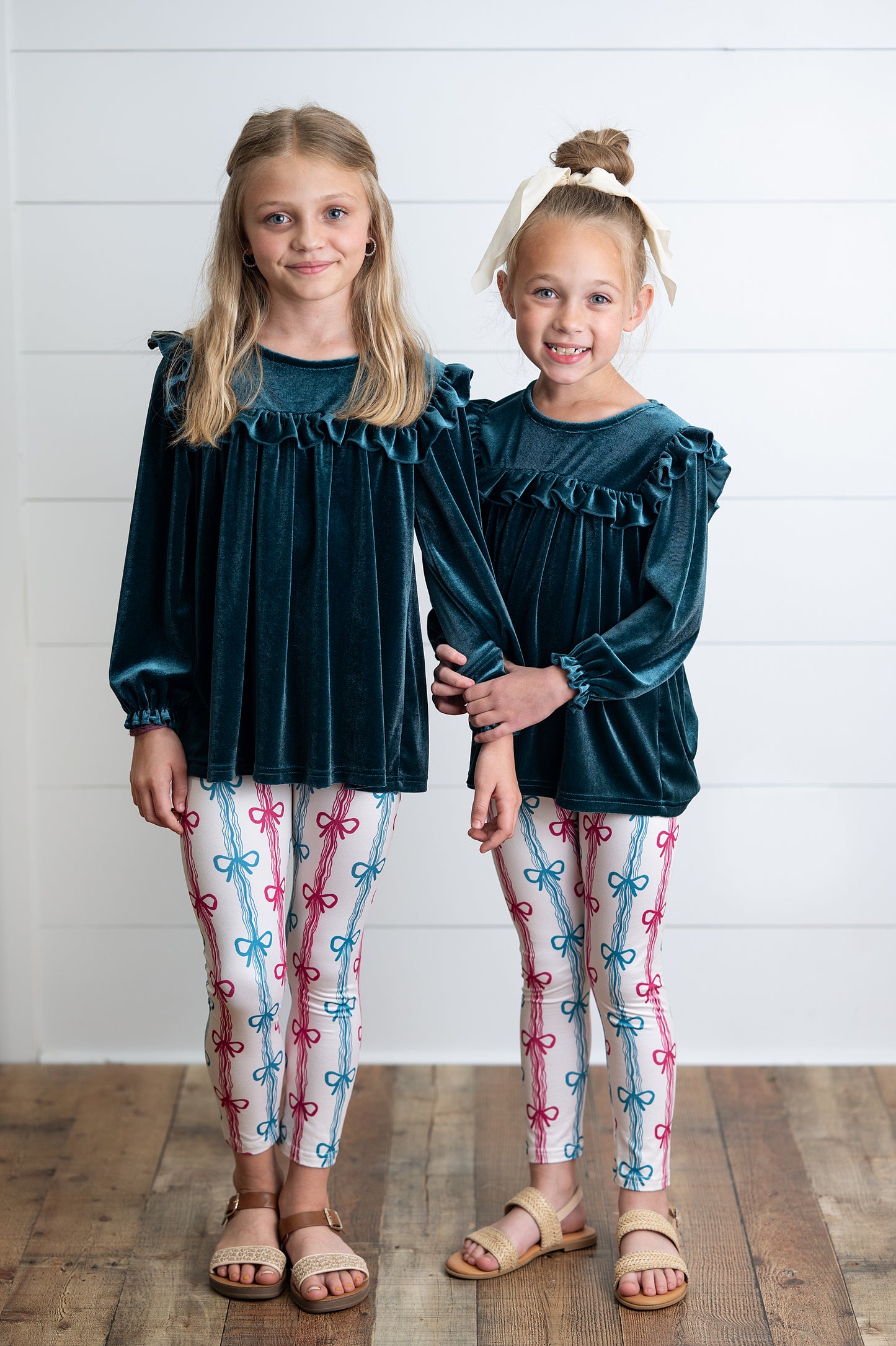 Velvet Teal Coquette Bow Pant Set