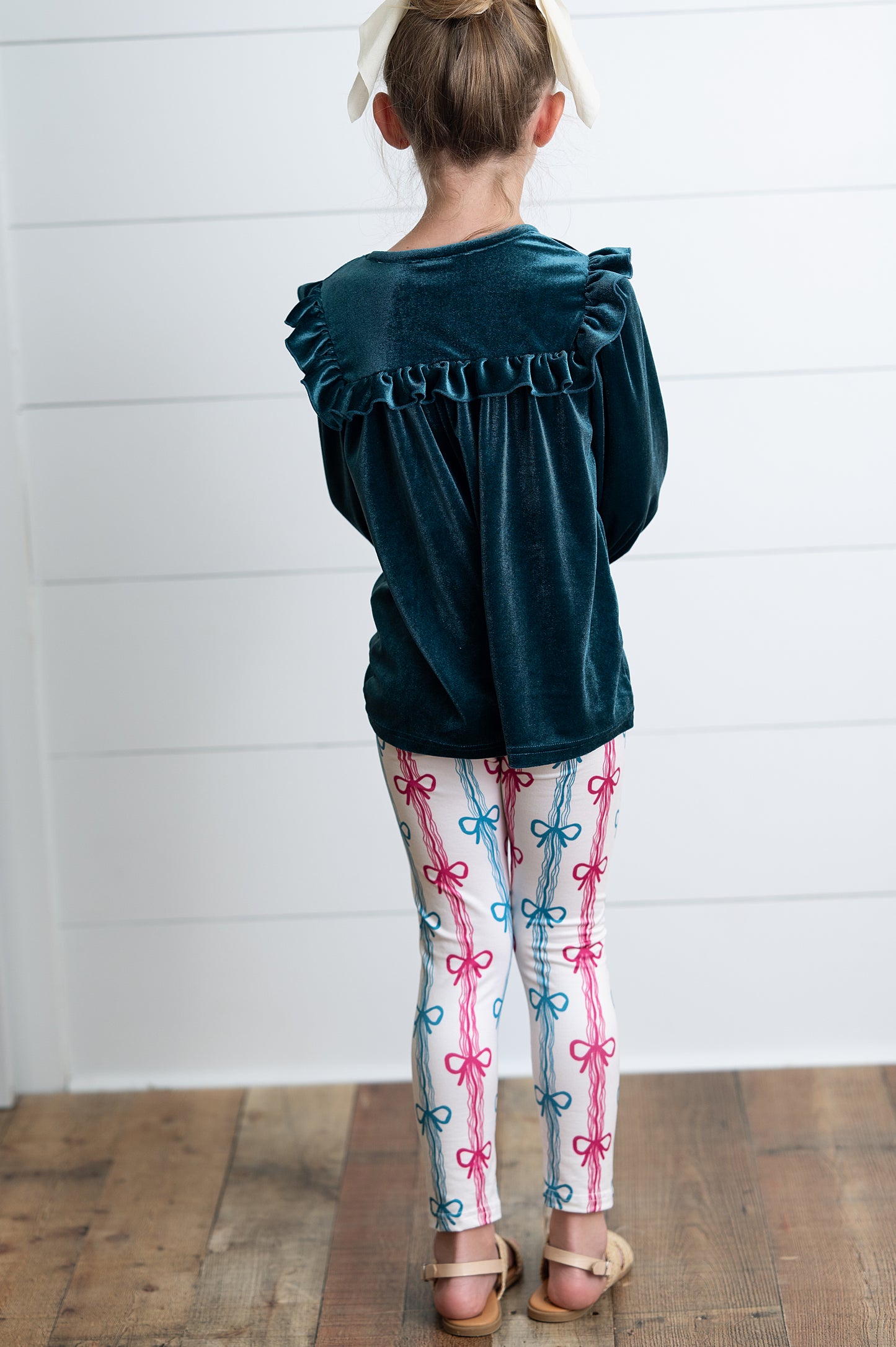 Velvet Teal Coquette Bow Pant Set