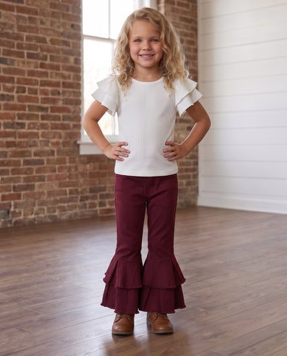 Wine Double Ruffle Denim Pant