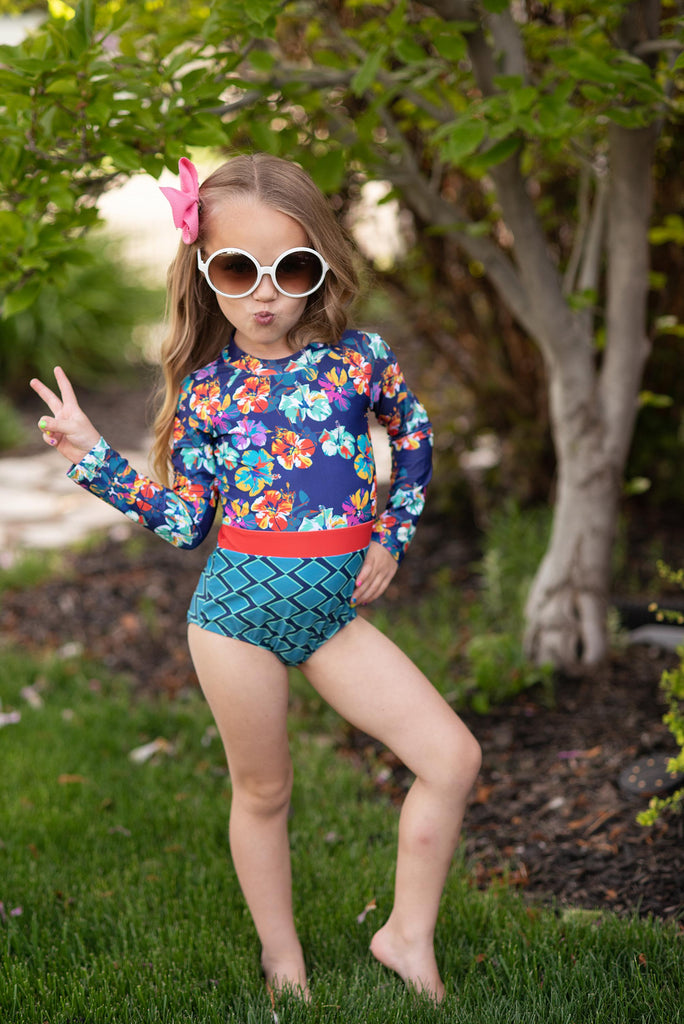 Zip Rash Navy Floral Swimsuit