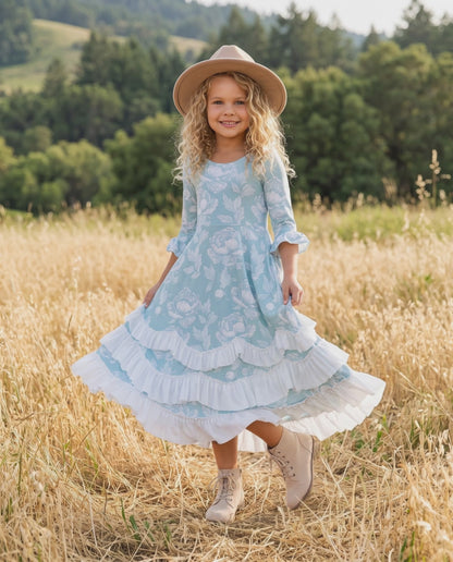 Bella Soft Sage Twirl Ruffles Dress