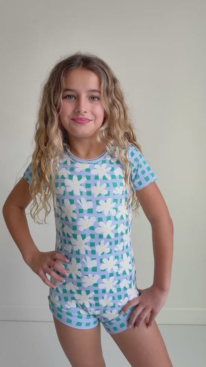 Green Blue Check Shortie Leotard