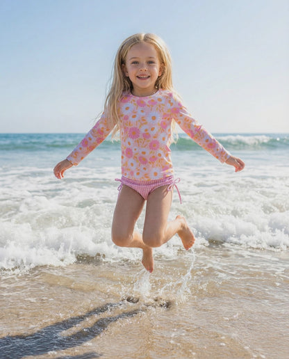 Emily Daisy Check Long Sleeve Rash guard Swimsuit