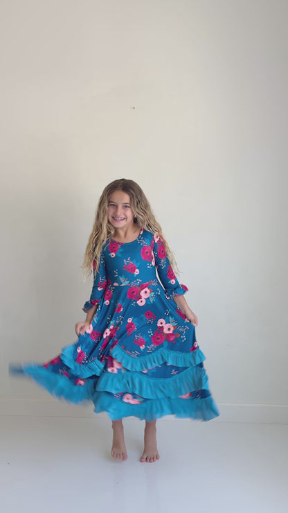 Bella Blue Sapphire Garden Ruffles Dress