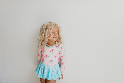 Shiny Flare Skirt Light Pink Teal Leotard