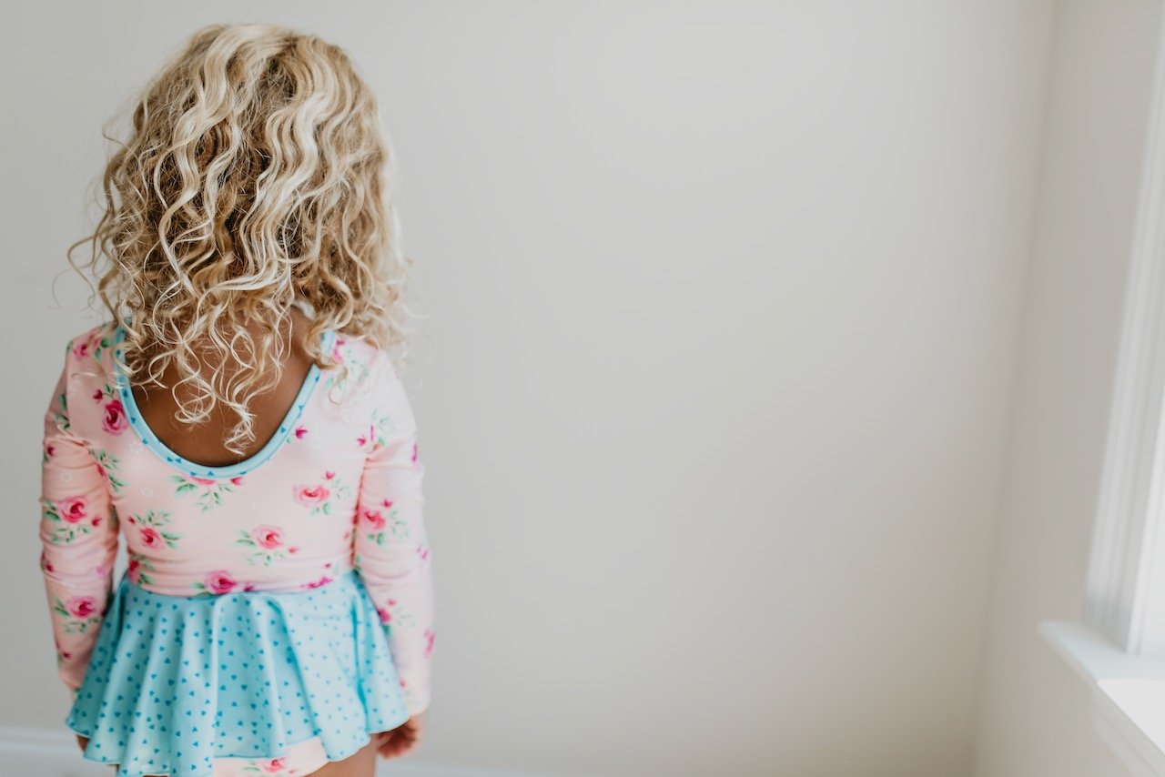 Shiny Flare Skirt Light Pink Teal Leotard
