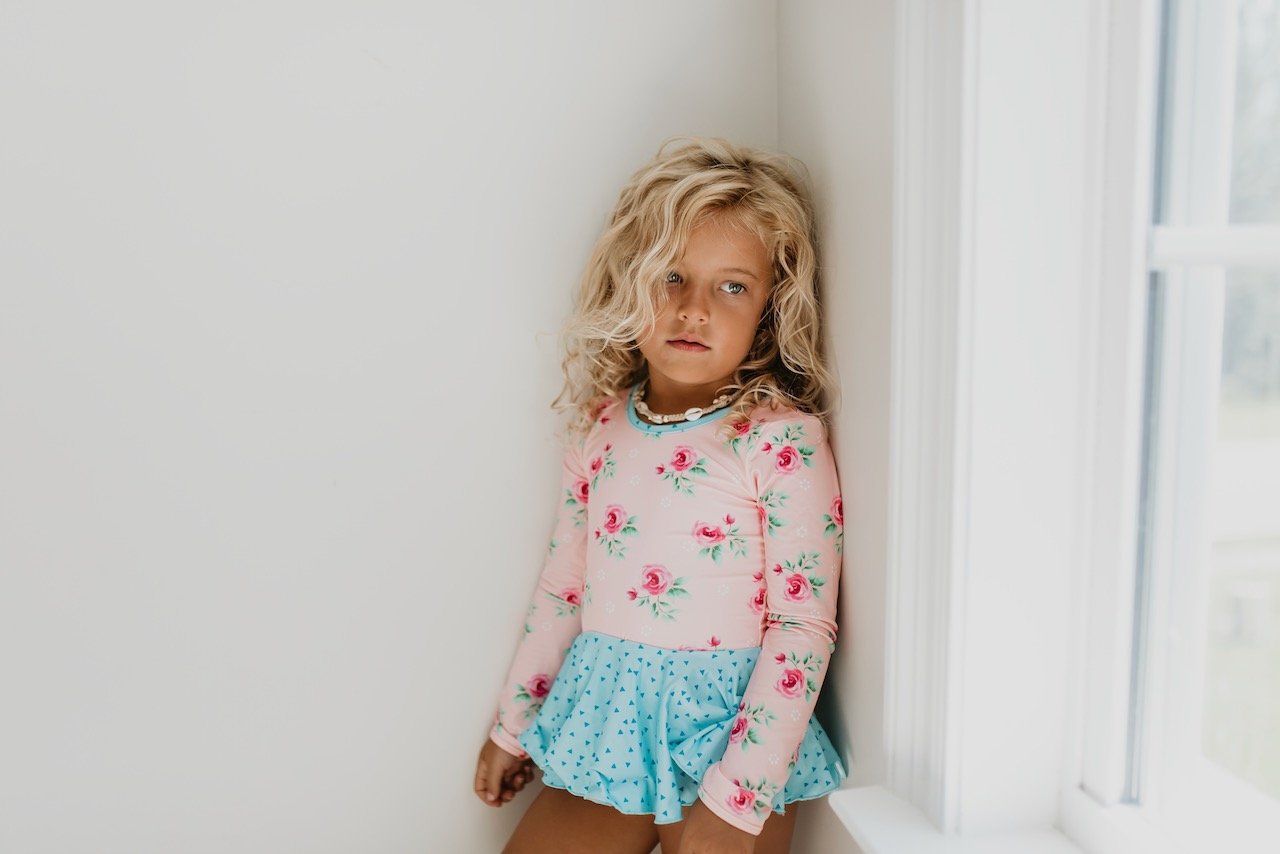 Shiny Flare Skirt Light Pink Teal Leotard