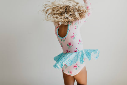 Shiny Flare Skirt Light Pink Teal Leotard