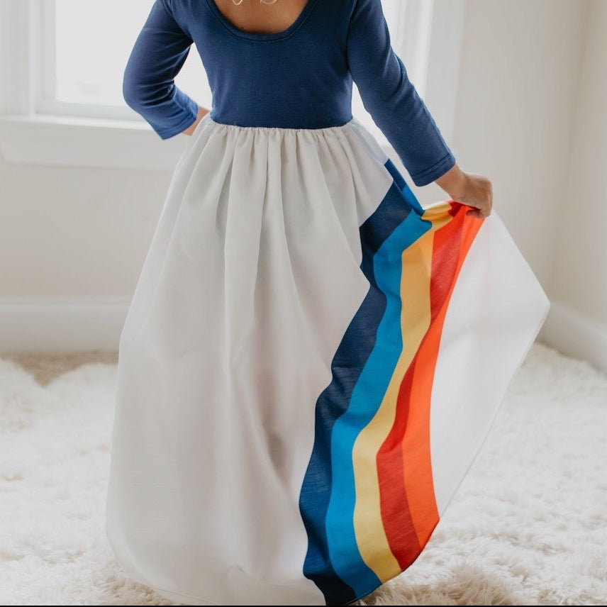 Navy Rainbow Long Sleeve Dress