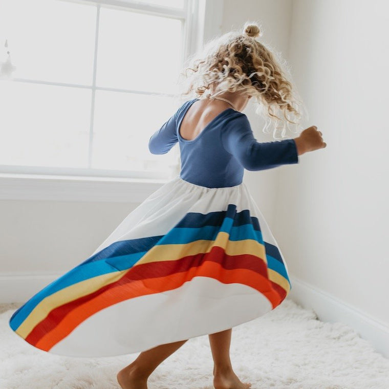 Navy Rainbow Long Sleeve Dress