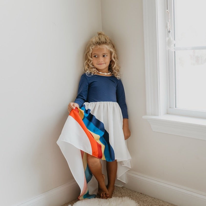 Navy Rainbow Long Sleeve Dress