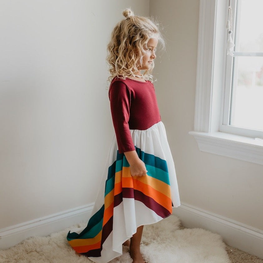 Wine Rainbow Long Sleeve Dress