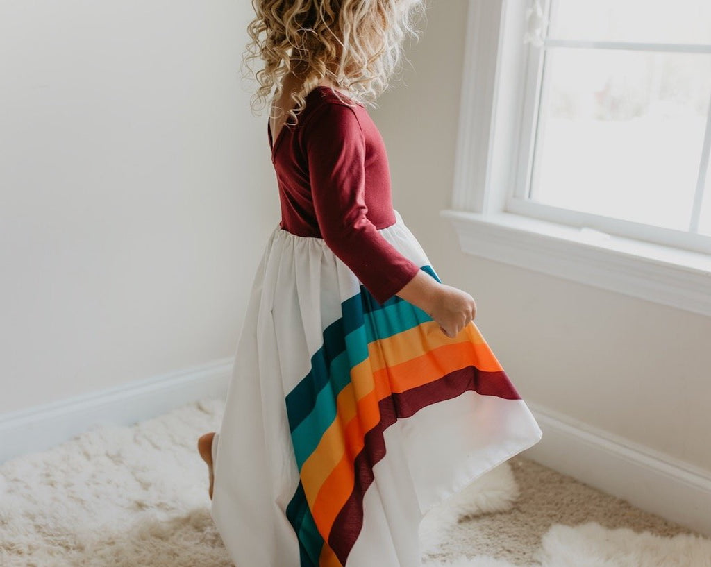 Wine Rainbow Long Sleeve Dress