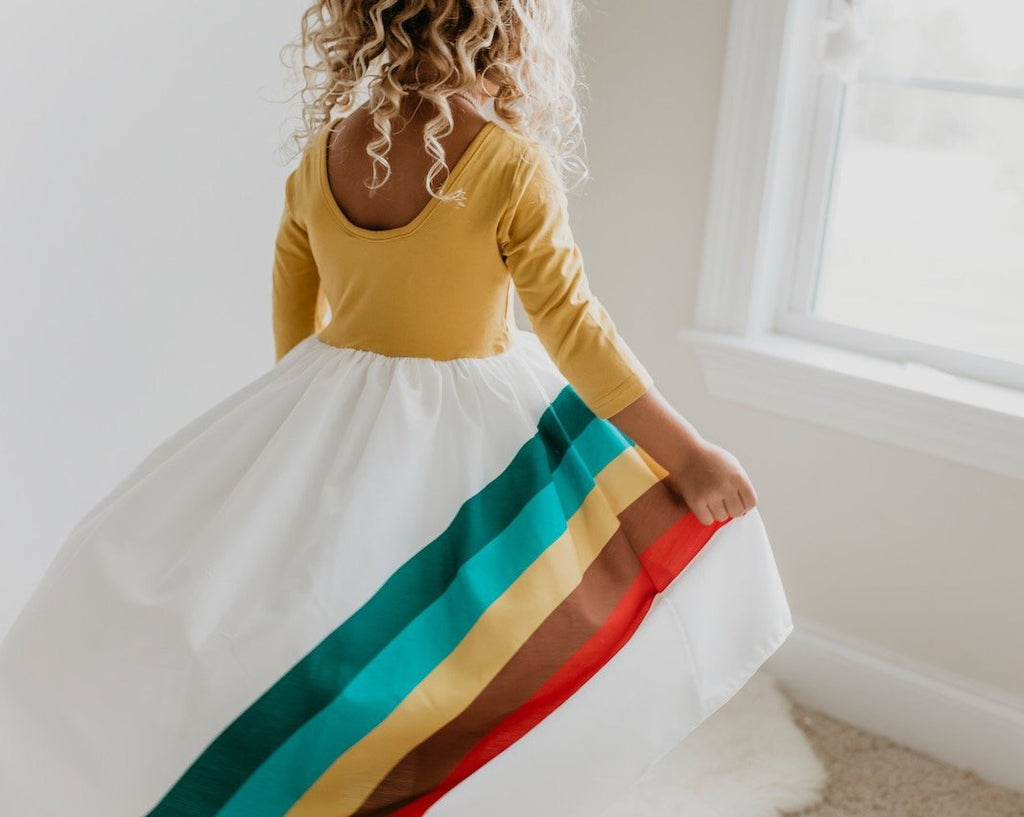 Mustard Rainbow Long Sleeve Dress