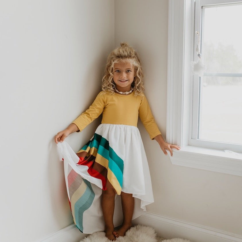 Mustard Rainbow Long Sleeve Dress