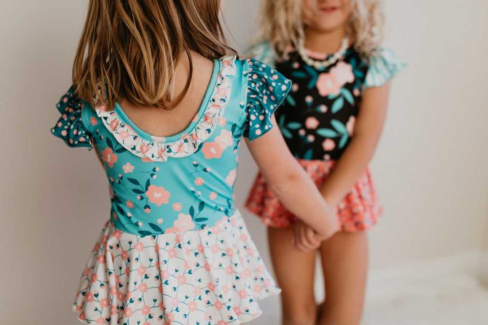 Teal Floral Skirted Leotard