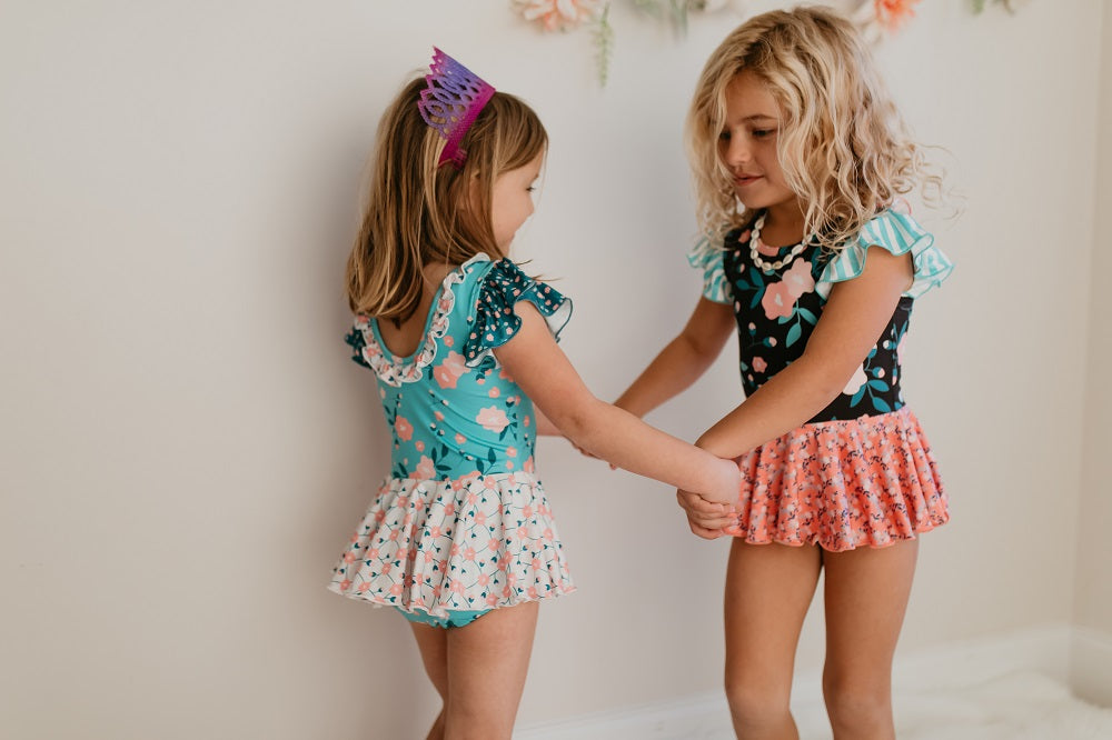 Teal Floral Skirted Leotard