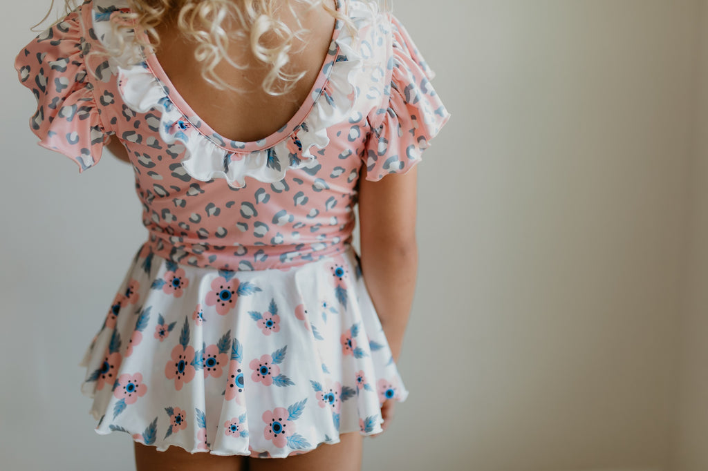 Leopard Pink and Gray Skirted Leotard