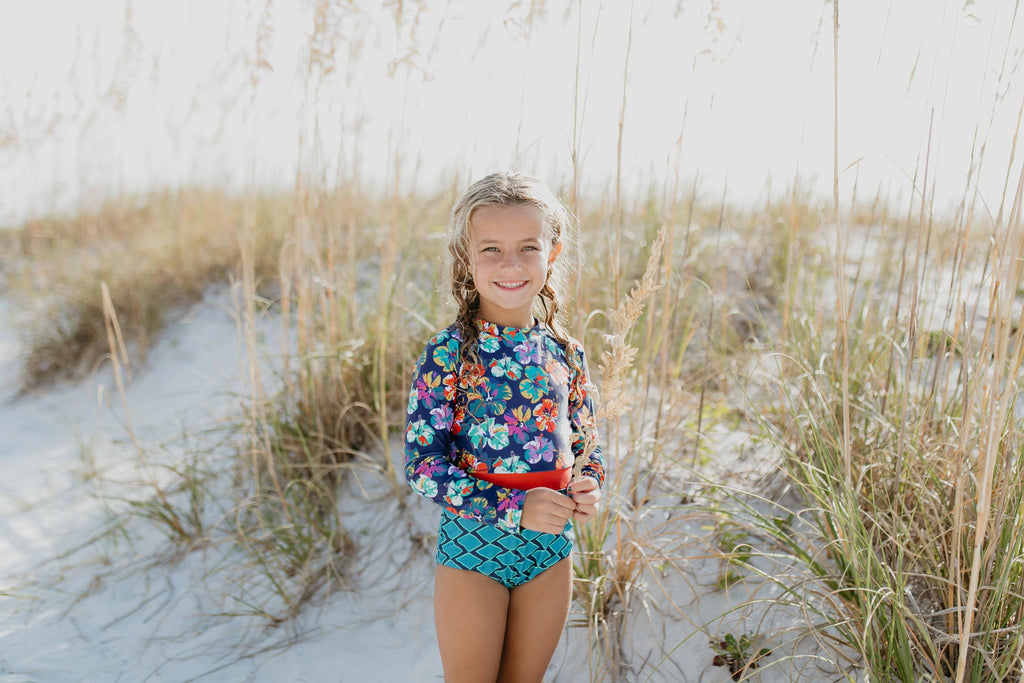 Zip Rash Navy Floral Swimsuit