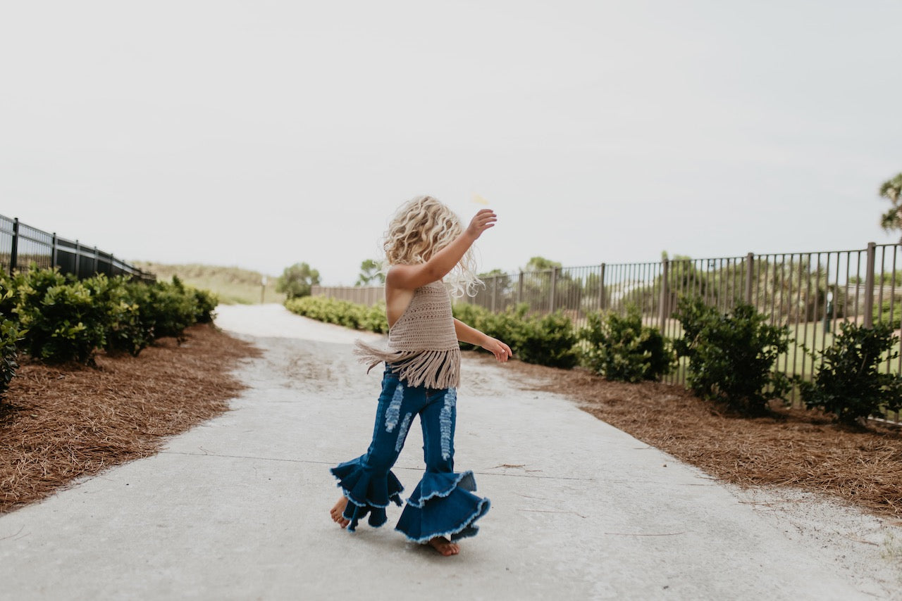 Denim Double Ruffle Pant