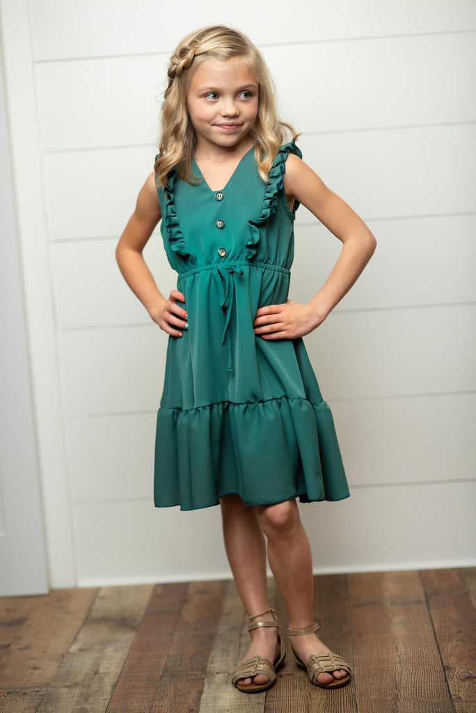 Dk. Teal Front Ruffle Dress