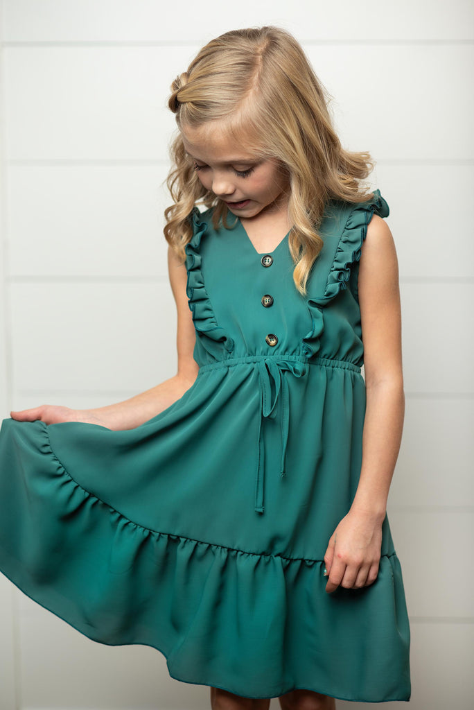 Dk. Teal Front Ruffle Dress