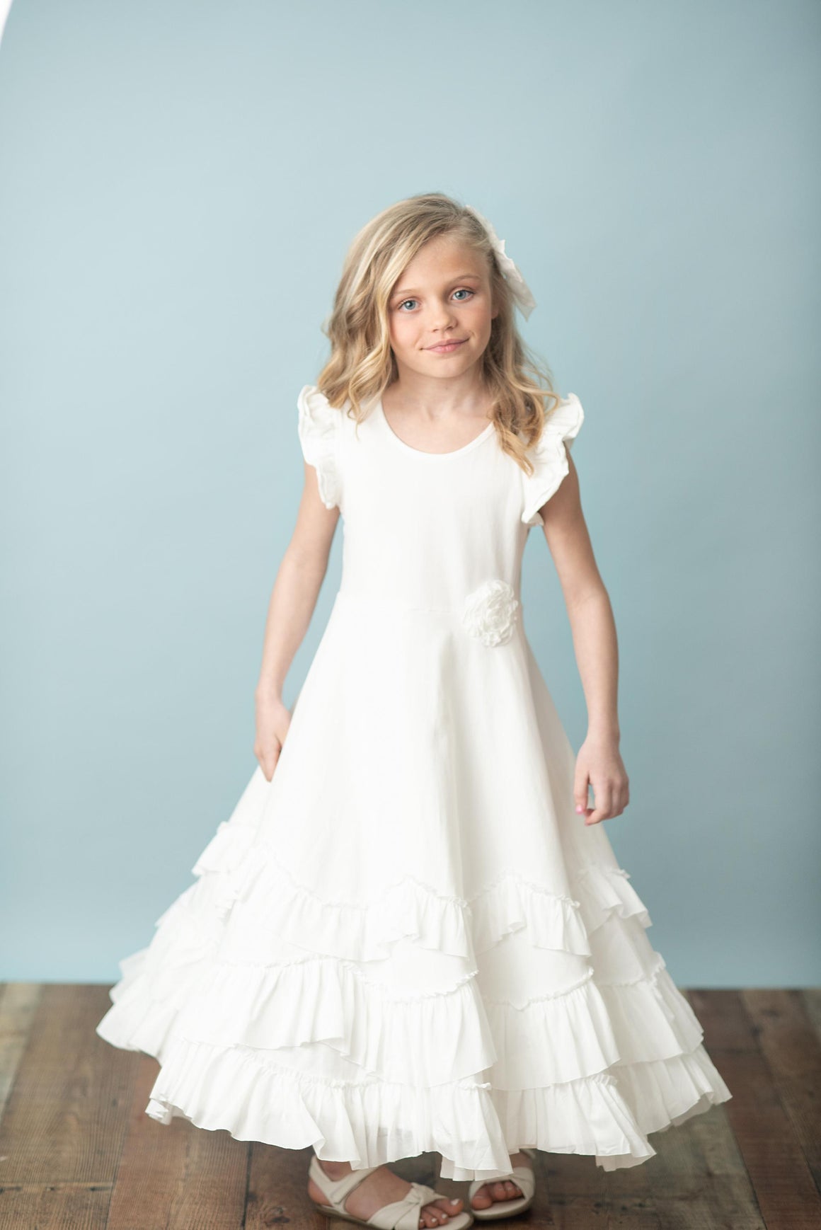 White Sleeve Ruffles Dress