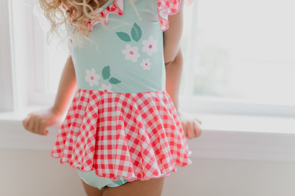 Mint Pink Check Skirted Leotard