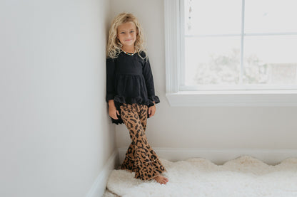 Leopard Double Denim Ruffle Pant