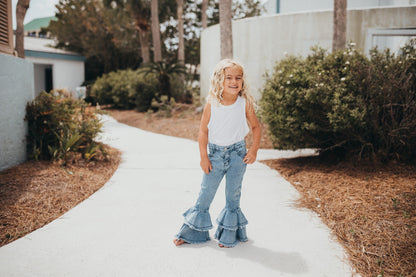 Light Denim Ruffle Pant