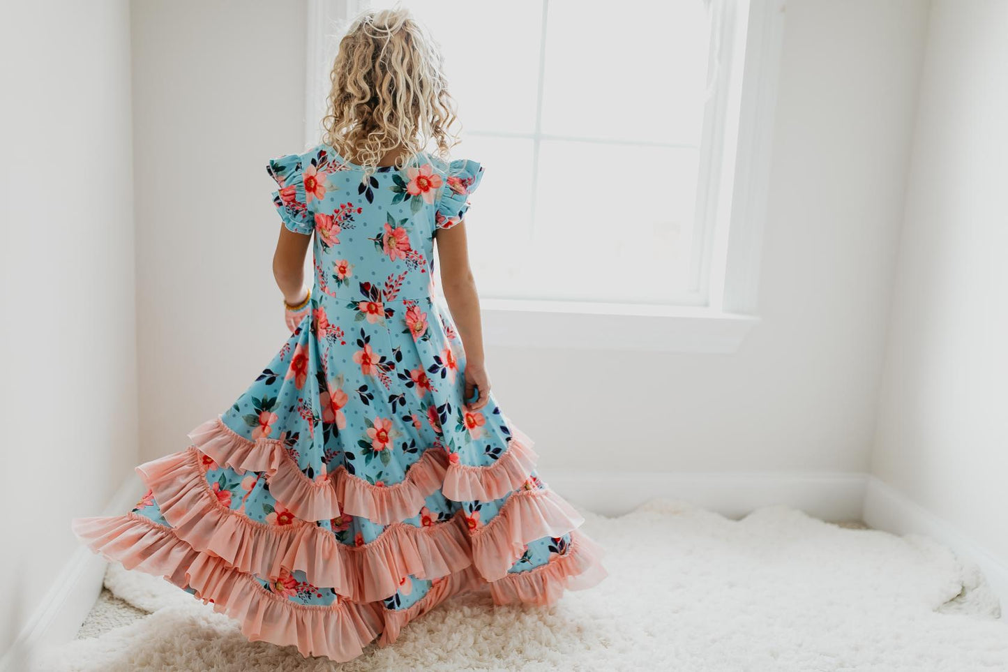 Lt. Blue Flower Ruffles Dress