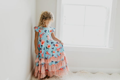 Lt. Blue Flower Ruffles Dress