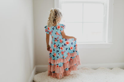 Lt. Blue Flower Ruffles Dress