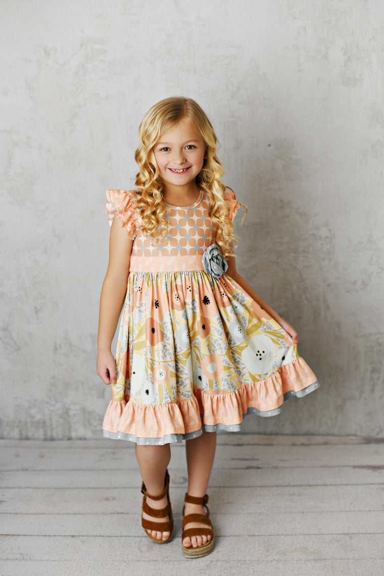 Olivia Floral Peach Twirl Dress